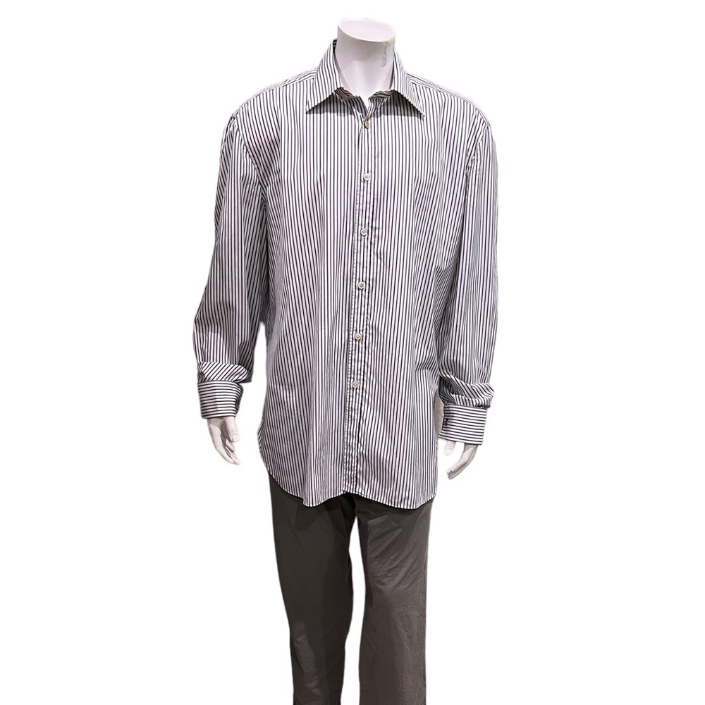 Kiton Mens Multicolor Striped French Cuffs Dress Shirt